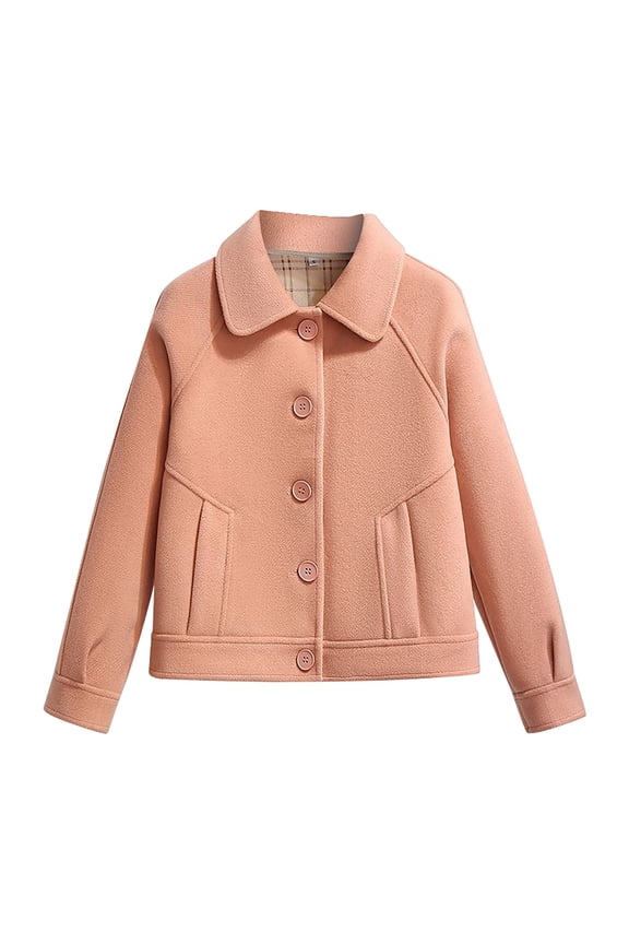 Women's Plus Size Short Wool Blend Jacket Stylish Casual Outerwear For All Seasons Comfortable Warm Coat