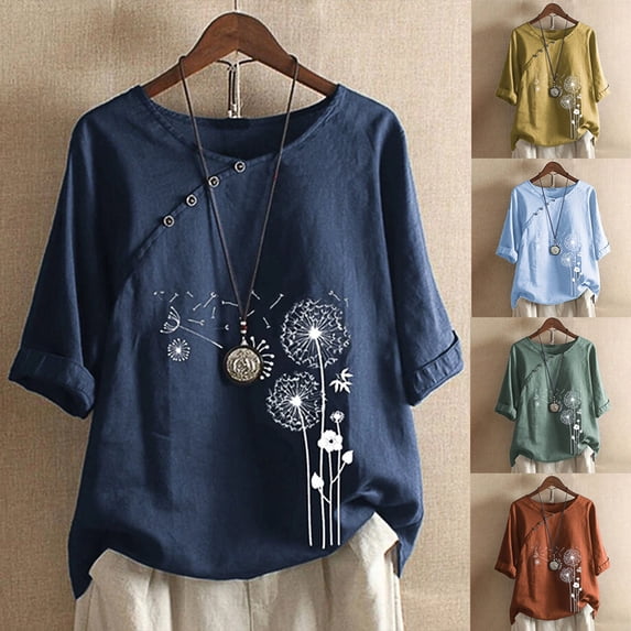 Women’s Plus Size Short sovlvnd Casual Print Round Neck Short Sleeve T-Shirt Top Blouse Daily Tops Buttons Summer Tops Fashion Cute Loose Fit Short Sleeve Shirts 2024 M-5X