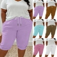 thumbnail image 1 of Women's Plus Size Shorts, Drawstring Elastic Waist Shorts with Pockets, Cotton Blend Loose Sport Knee‑Length Shorts for Beach Workout Daily | TruHer,Purple 2XL, 1 of 8