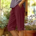 thumbnail image 1 of Women's Plus Size Shorts Solid Color Linen Five-Point Button Hem Casual Comfort Fit, 1 of 6