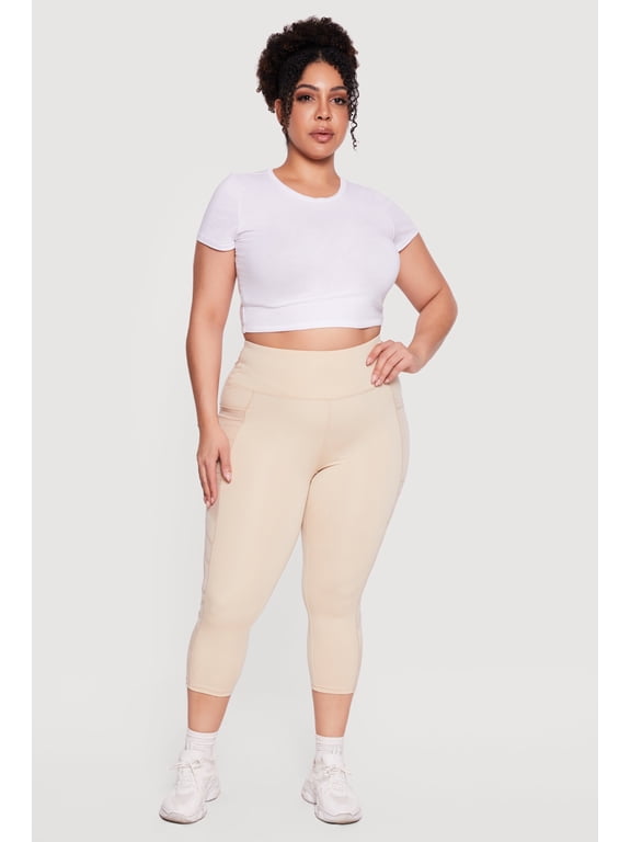 Women's Plus Size Side Pocket Capri Leggings with Mesh Detail