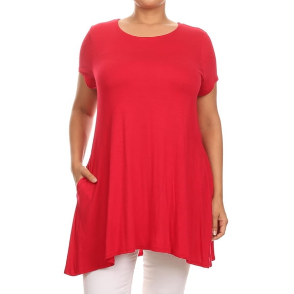 Women's Plus Size Side Pockets Loose Fit Short Sleeves T-Shirt Tunic Top