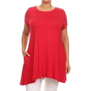 Womens Plus Size Side Pockets Loose Fit Short Sleeves T-Shirt Tunic Top