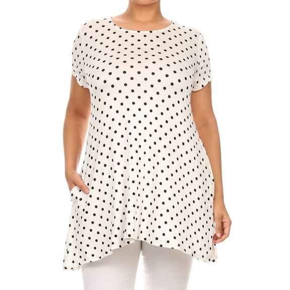 Women's Plus Size Side Pockets Polka Dot Short Sleeves Relaxed Tunic Tee Top