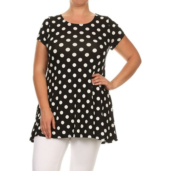 Women's Plus Size Side Pockets Polka Dot Short Sleeves Relaxed Tunic Tee Top