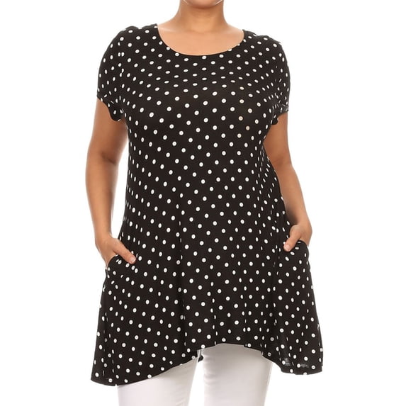Women's Plus Size Side Pockets Polka Dot Short Sleeves Relaxed Tunic Tee Top