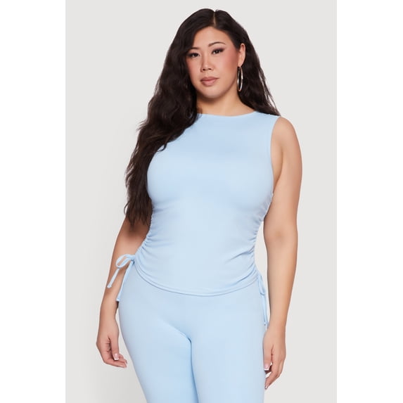 Women's Plus Size Side Ruched Crew Neck Tank Top