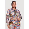 thumbnail image 1 of Women's Plus Size Side Ruched Patterned Zip Front Cropped Jacket, 1 of 5
