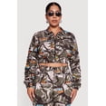 thumbnail image 1 of Women's Plus Size Side Ruched Patterned Zip Front Cropped Jacket, 1 of 5