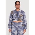 thumbnail image 1 of Women's Plus Size Side Ruched Patterned Zip Front Cropped Jacket, 1 of 5