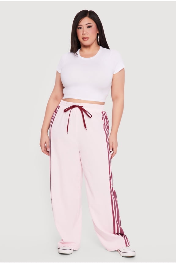 Women's Plus Size Side Stripe Drawstring Waist Track Pants