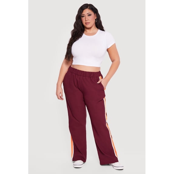 Women's Plus Size Side Stripe Pull On Pants with Pockets