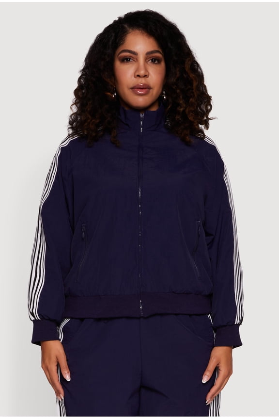 Women's Plus Size Side Striped Nylon Mock Neck Jacket