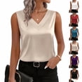 thumbnail image 1 of Women's Plus Size Silk Satin V Neck Sleeveless Casual Camisole Summer Tunics, Beige XXL, 1 of 7