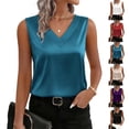 thumbnail image 1 of Women's Plus Size Silk Satin V Neck Sleeveless Casual Camisole Summer Tunics, Blue S, 1 of 7