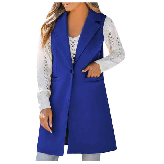 Women's Plus Size Single Button Vest Coat Lapel Neck Sleeveless Elegant Outerwear Coats S-3XL with Pockets