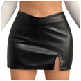 thumbnail image 1 of Women's Plus Size Skinny PU Leather Mini Pencil Skirt V Waist Design Stylish Stretchable Comfortable Fashionable Slim Fit, 1 of 2