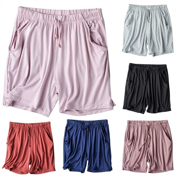 Women's Plus Size Sleep Shorts Akafmk Women Cotton Pajamas Shorts Soft Sleepwear Bottom Shorts Solid Color Loose Home Shorts Lightweight Loungewear Shorts with Pockets