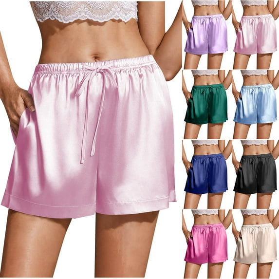 Women's Plus Size Sleep Shorts Akafmk Women Satin Silk Pajamas Shorts Soft Sleepwear Bottom Shorts Loose Home Shorts Lightweight Loungewear Shorts with Drawstring