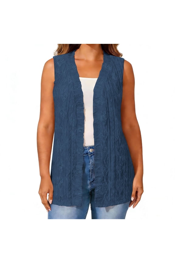 Women's Plus Size Sleeveless Cardigan Open Front Draped Duster Tops Casual Loose Comfortable Lightweight Summer Long Vests