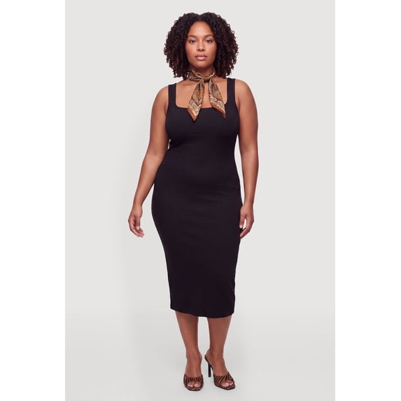 Women's Plus Size Sleeveless Knit Square Neck Bodycon Dress