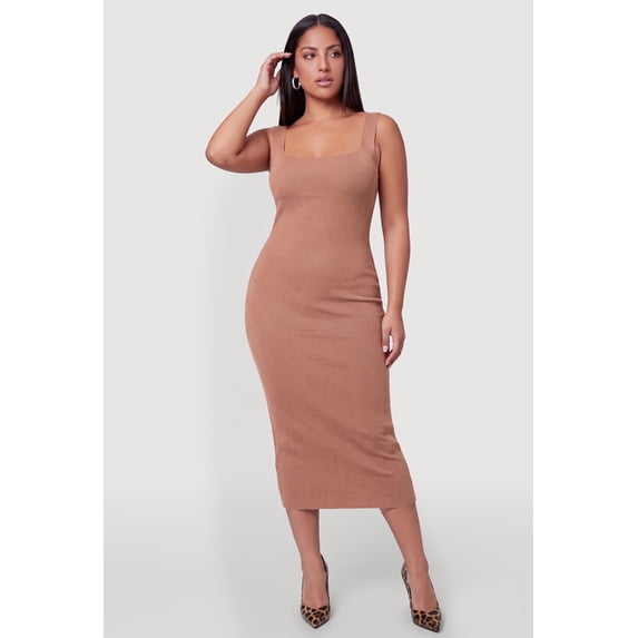 Women's Plus Size Sleeveless Knit Square Neck Bodycon Dress