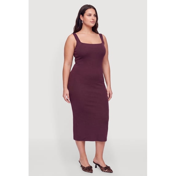 Women's Plus Size Sleeveless Knit Square Neck Bodycon Dress