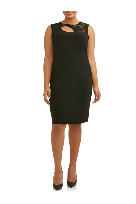 Women's Plus Size Sleeveless Lace Yoke Dress