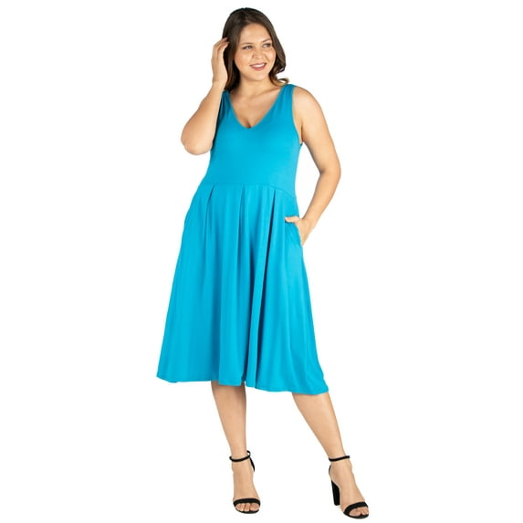 Women’s Plus Size Sleeveless Midi Fit and Flare Pocket Dress