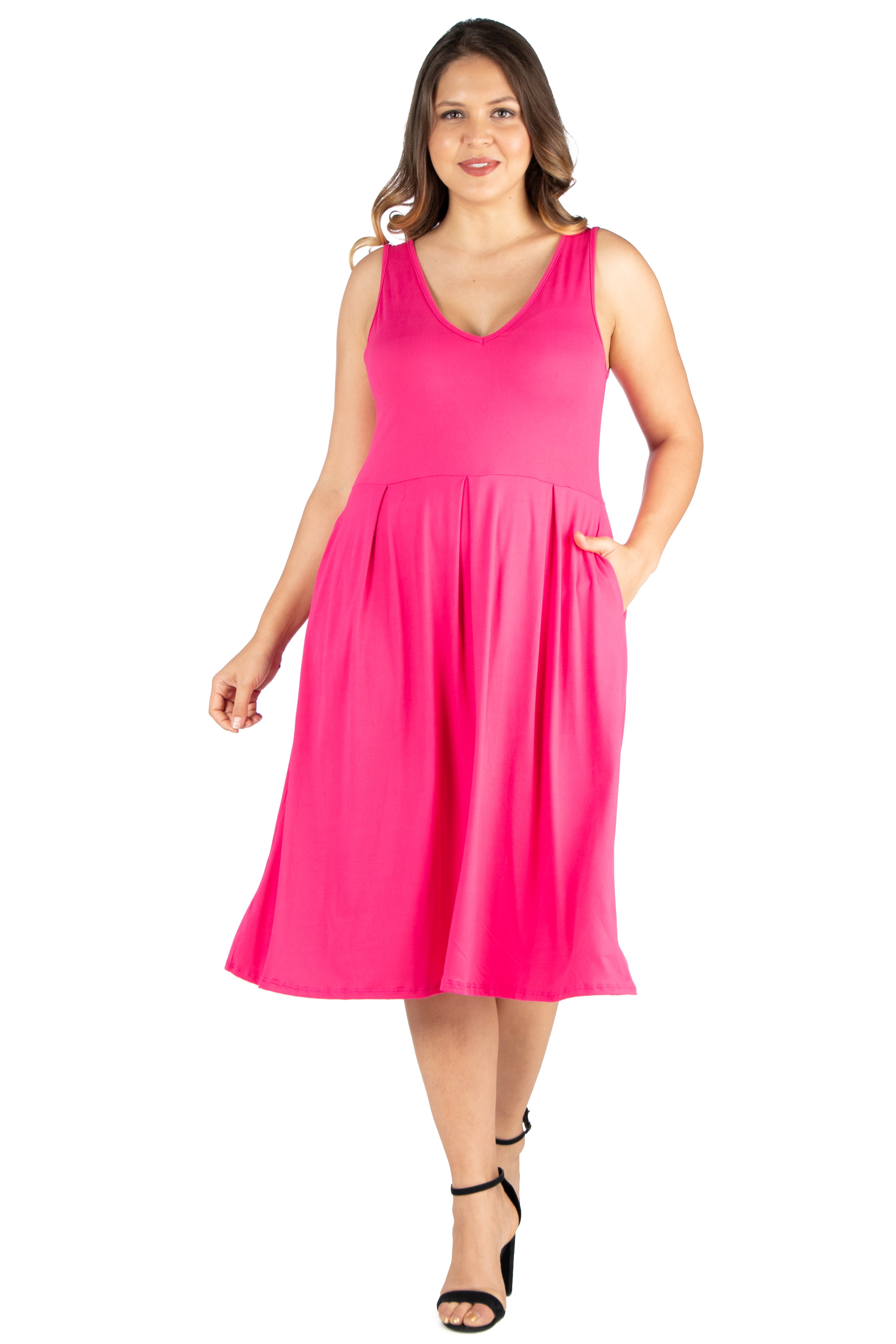 Womens Plus Size Sleeveless Midi Fit and Flare Pocket Dress Womens Plus Size Sleeveless Midi Fit and Flare Pocket Dress
