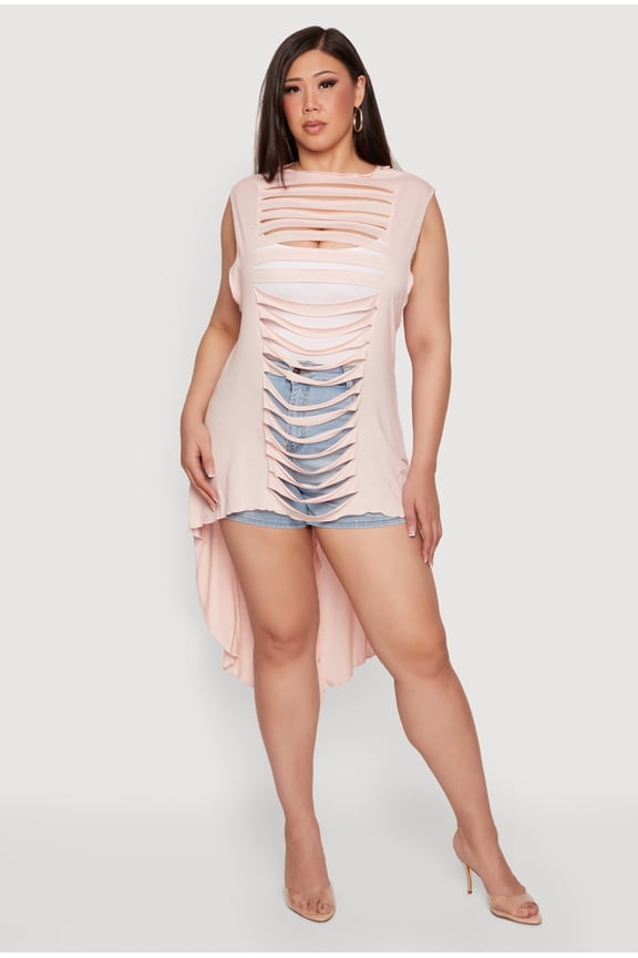 Women's Plus Size Sleeveless Slashed High Low Top