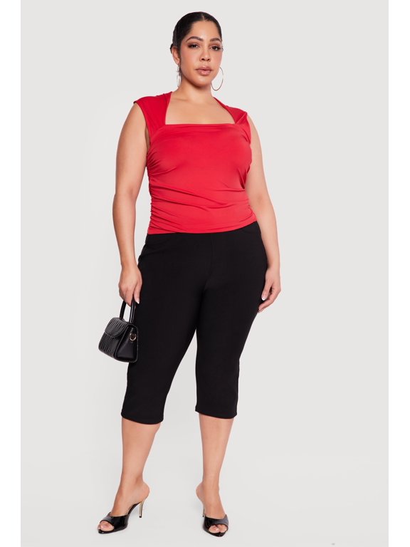 Women's Plus Size Sleeveless Square Neck Ruched Top