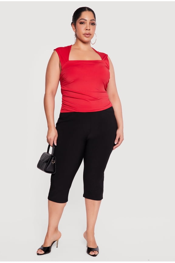 Women's Plus Size Sleeveless Square Neck Ruched Top