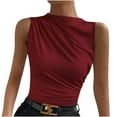 thumbnail image 1 of Women's Plus Size Sleeveless Tank Top Dressy Casual Mock Neck Ruched Blouses Summer Slim Tanks, 1 of 5