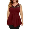 thumbnail image 1 of Women's Plus Size Sleeveless Tank Top Floral Lace V Neck Blouse Fashion Asymmetric Ruffle Peplum Tunic Shirts, 1 of 5