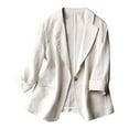 thumbnail image 1 of Women's Plus - Size Slim Fit Cotton Linen Jacket - Solid Color, One - Button, 7/4 Sleeve - Suitable for Various Occasions - Multiple Sizes, 1 of 5