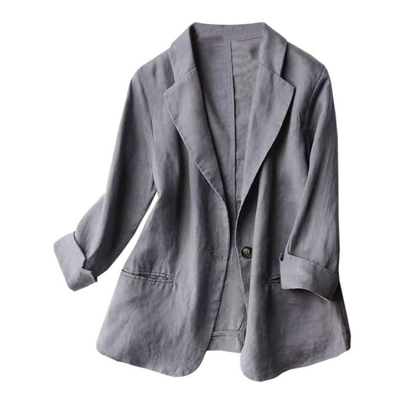 Women's Plus - Size Slim Fit Cotton Linen Jacket - Solid Color, One - Button, 7/4 Sleeve - Suitable for Various Occasions - Multiple Sizes