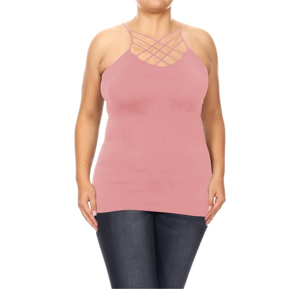 Women's Plus Size Slim Fit Cross Front Spaghetti Strap Active Solid Cami Tank Top