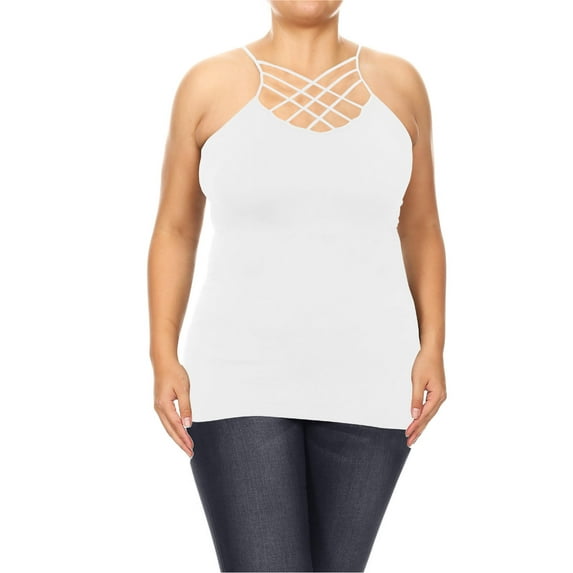 Women's Plus Size Slim Fit Cross Front Spaghetti Strap Active Solid Cami Tank Top