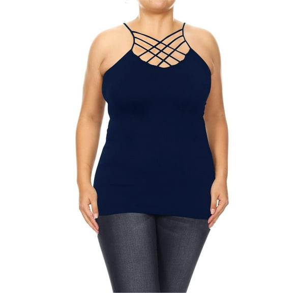 Women's Plus Size Slim Fit Cross Front Spaghetti Strap Active Solid Cami Tank Top
