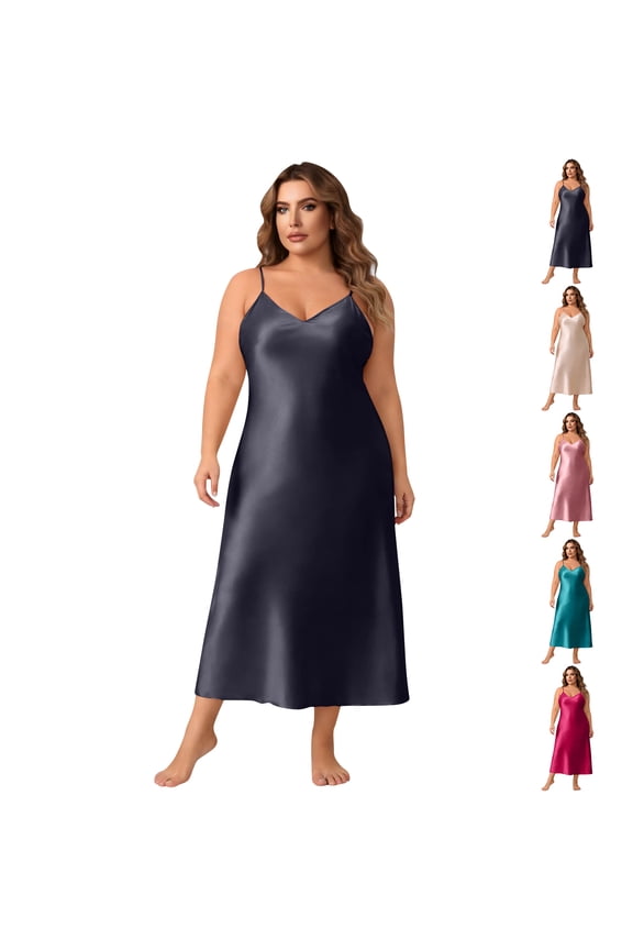 Women's Plus Size Slip Dress, Solid Color Casual Spaghetti Strap Loose Fit Dress, Vintage Cotton Linen Dress for Daily Wear and Summer,Black,2XL