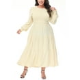 thumbnail image 1 of Women's Plus Size Smocked Fall Dress Sweet High Waisted Chiffon Midi Long Dress,4X-Large,Beige, 1 of 7