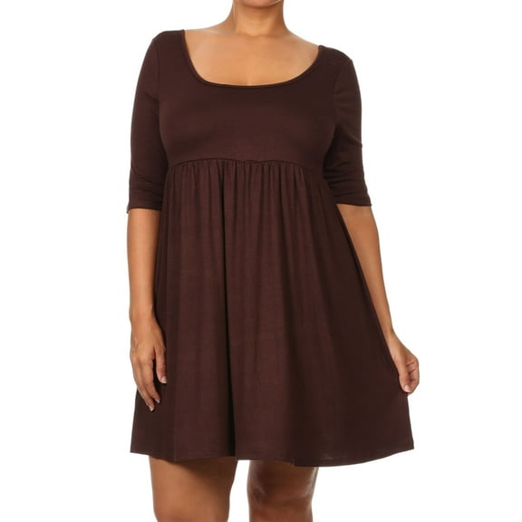 Women's Plus Size Solid 3/4 Sleeve Relax Fit Jersey Knit Tunic Top Dress