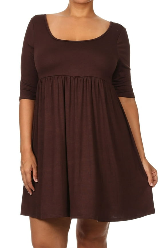 Women's Plus Size Solid 3/4 Sleeve Relax Fit Jersey Knit Tunic Top Dress
