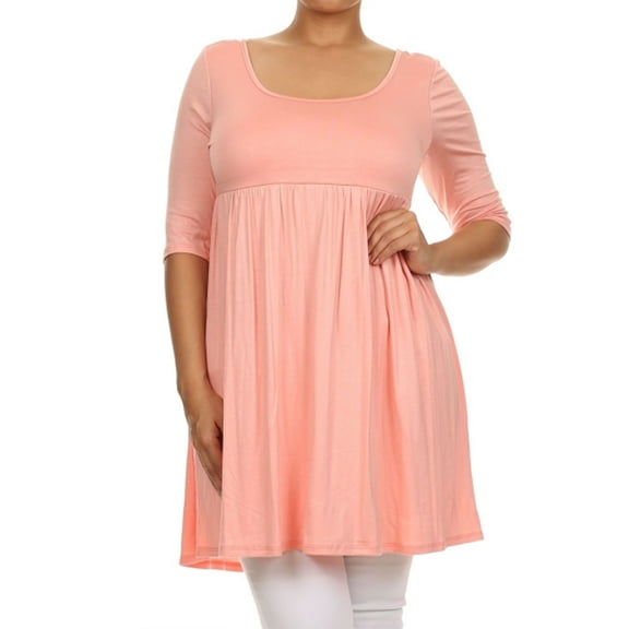 Women's Plus Size Solid 3/4 Sleeve Relax Fit Jersey Knit Tunic Top Dress