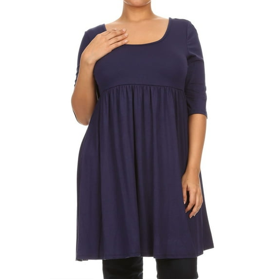 Women's Plus Size Solid 3/4 Sleeve Relax Fit Jersey Knit Tunic Top Dress