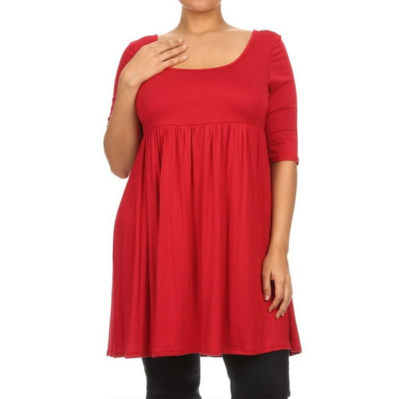 Women's Plus Size Solid 3/4 Sleeve Relax Fit Jersey Knit Tunic Top Dress