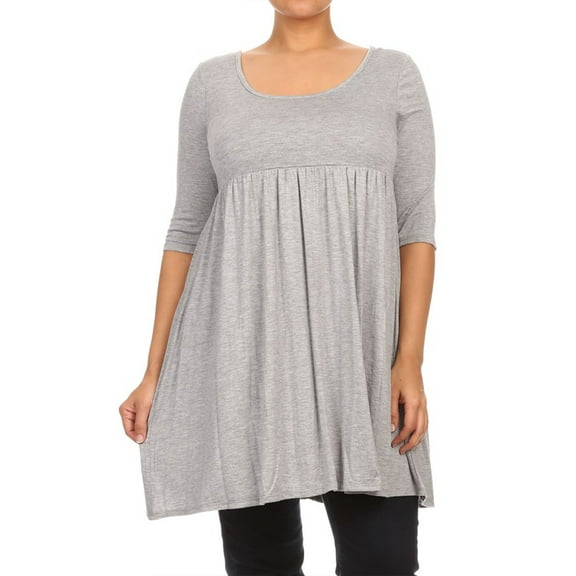 Women's Plus Size Solid 3/4 Sleeve Relax Fit Jersey Knit Tunic Top Dress