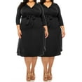 thumbnail image 1 of Women's Plus Size Solid 3/4 Sleeve V-neck Faux Wrap A-line Dress with Waist Tie(Pack of 2), 1 of 7