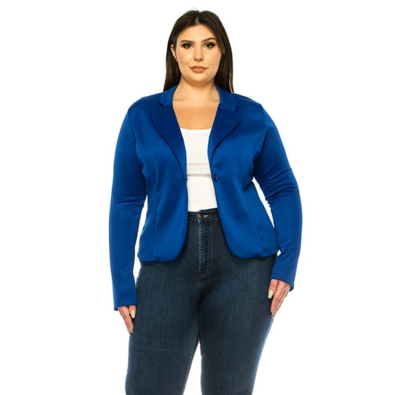 Women's Plus Size Solid Blazer with Single Button Closure